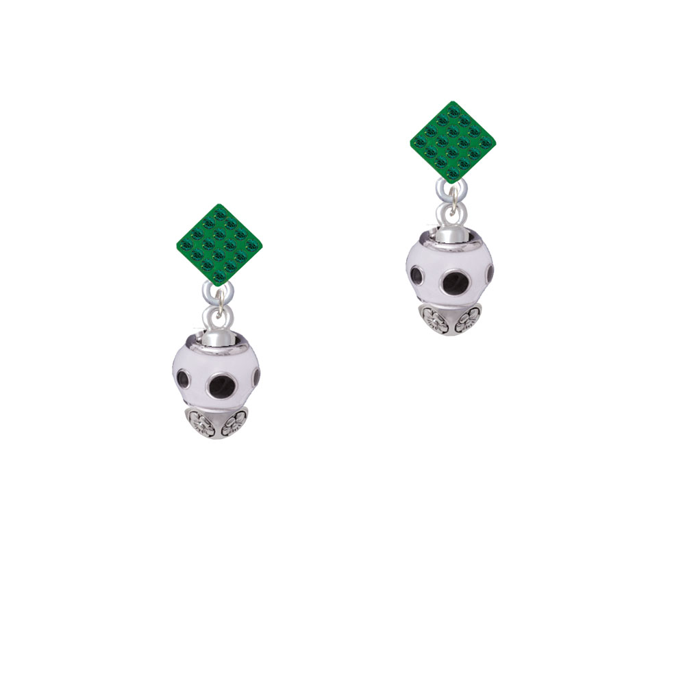 Delight Jewelry Black Dots on White Spinners Green Crystal Diamond-Shape Earrings