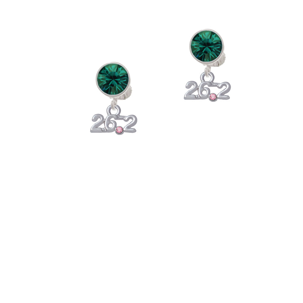 Delight Jewelry Marathon - 26.2 with Pink Crystal Green Crystal Clip On Earrings