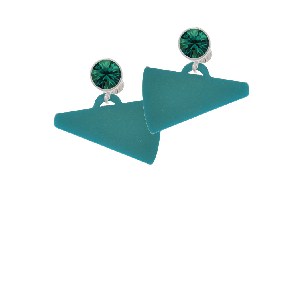 Delight Jewelry Acrylic 1.25" Teal Megaphone Green Crystal Clip On Earrings