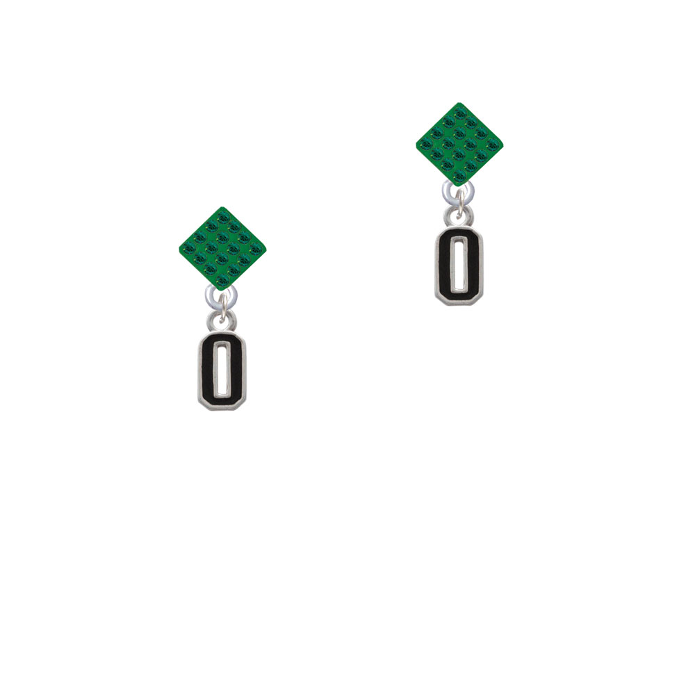 Delight Jewelry Black Number - 0 Green Crystal Diamond-Shape Earrings