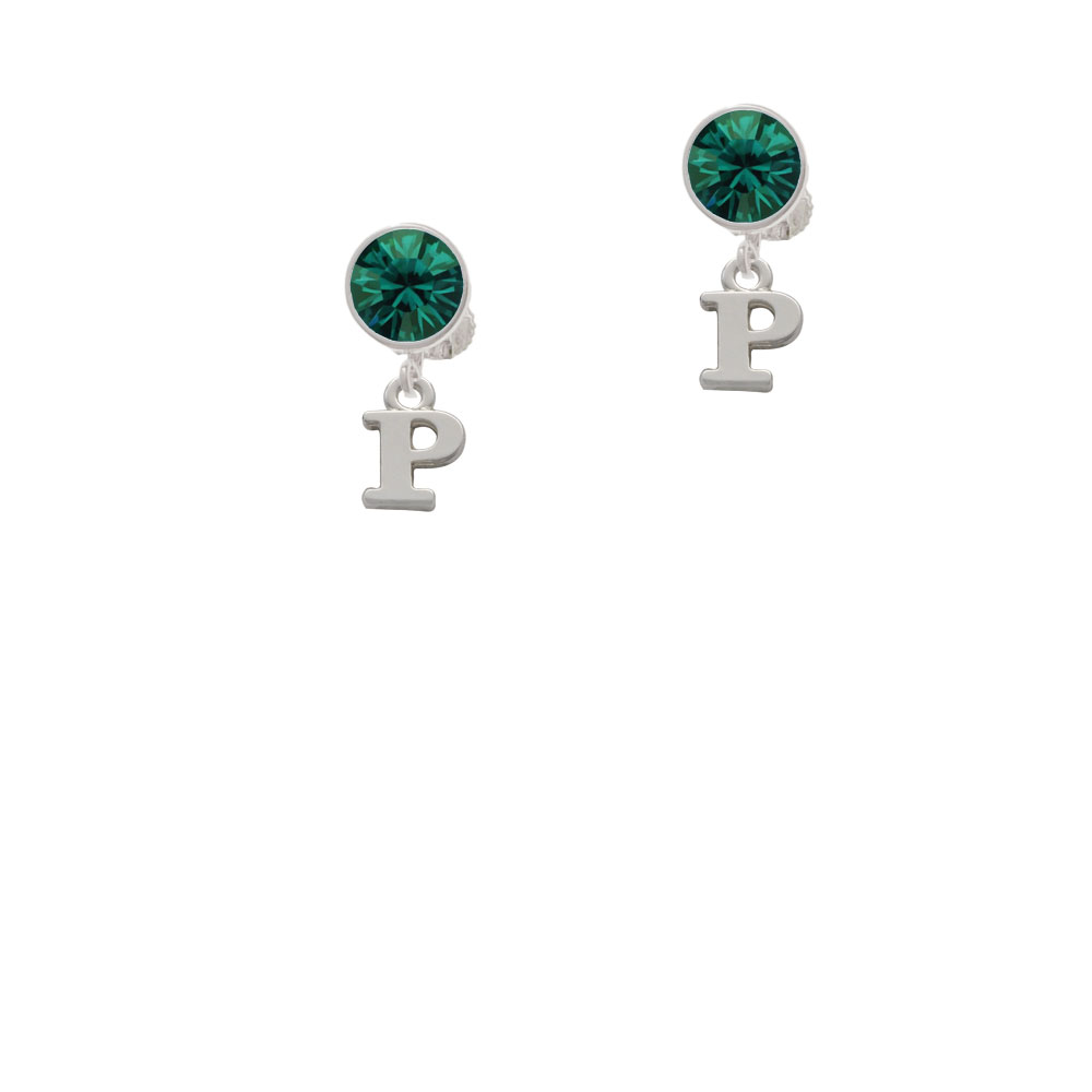 Delight Jewelry Small Initial - P - Green Crystal Clip On Earrings