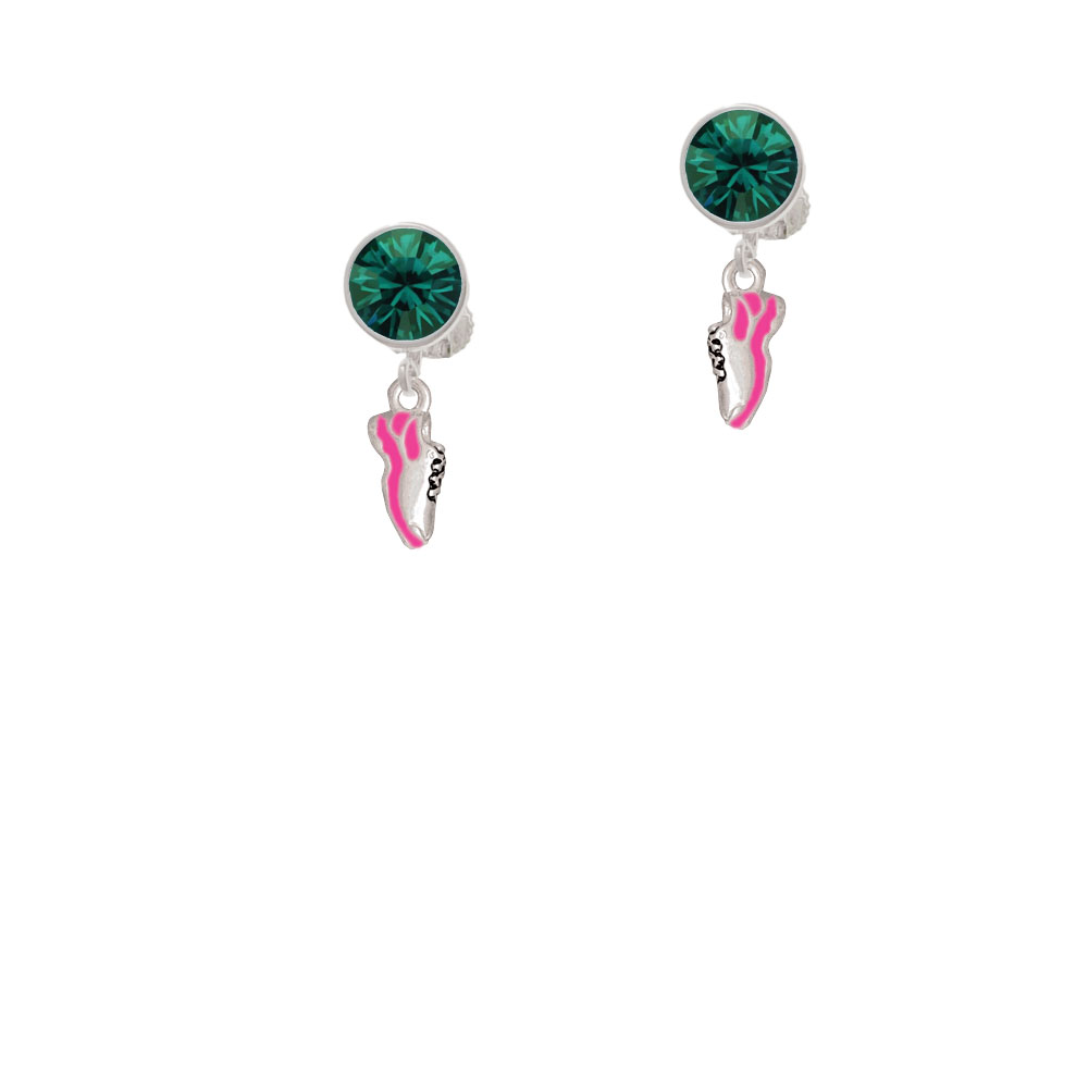 Delight Jewelry Mini Hot Pink Running Shoe Green Crystal Clip On Earrings