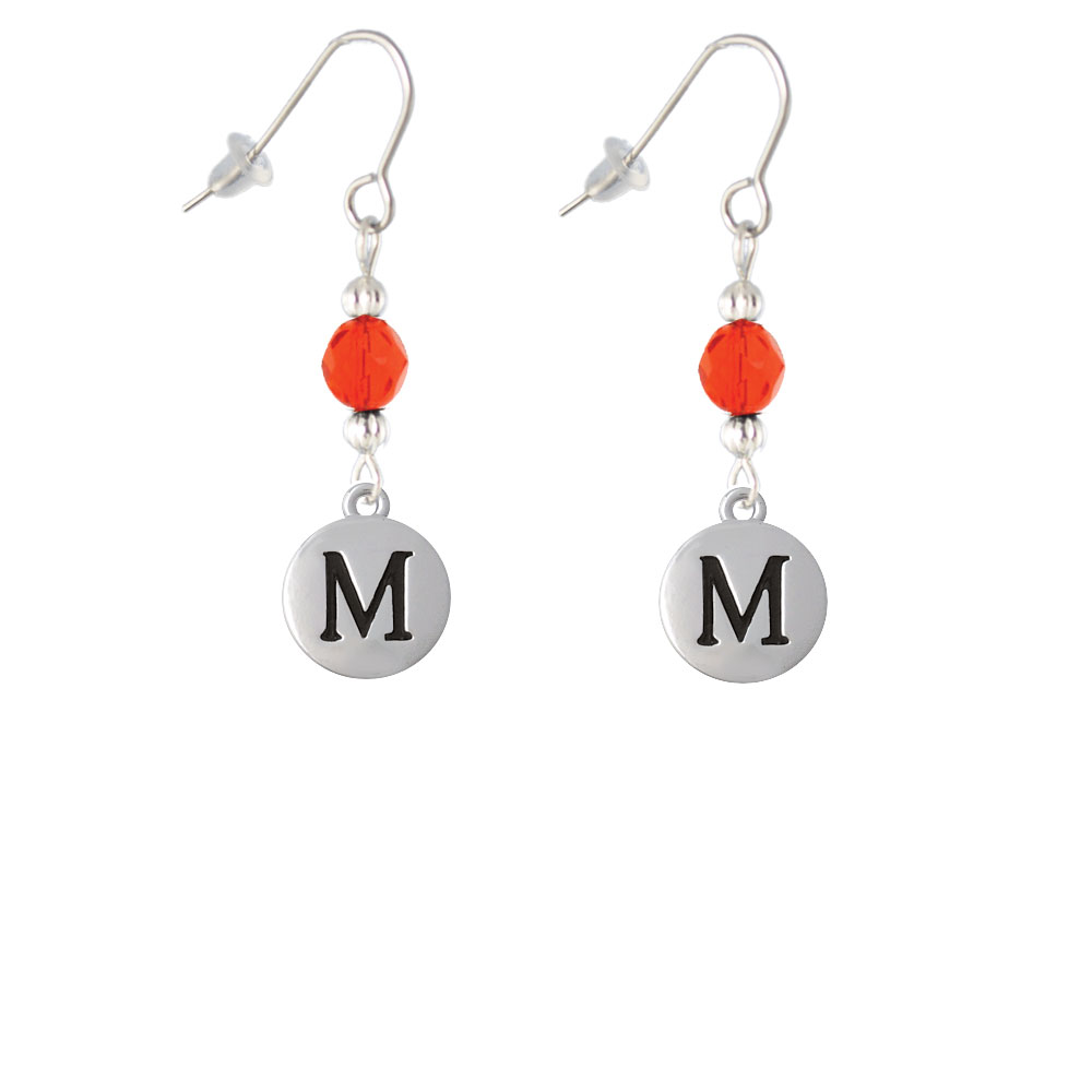 Delight Jewelry Capital Letter - M - Pebble Disc - Orange Bead French Earrings