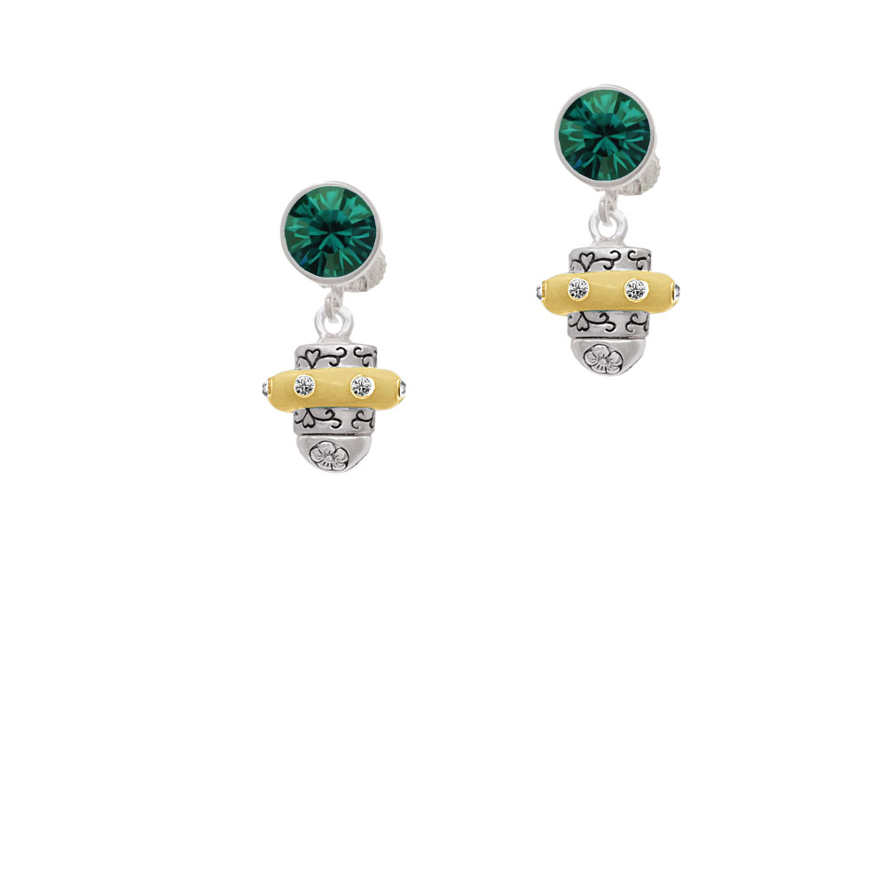 Delight Jewelry Crystal Two Tone Spinner Green Crystal Clip On Earrings