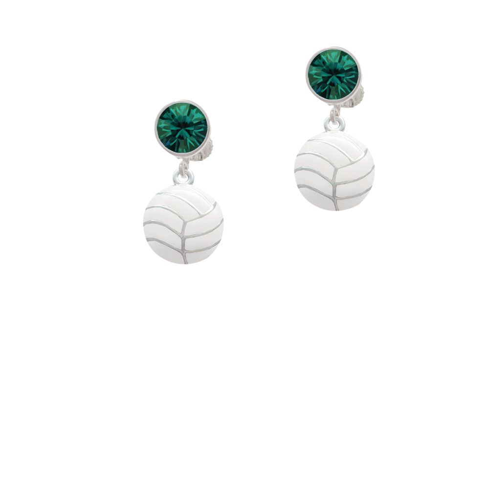 Delight Jewelry Large Volleyball Green Crystal Clip On Earrings