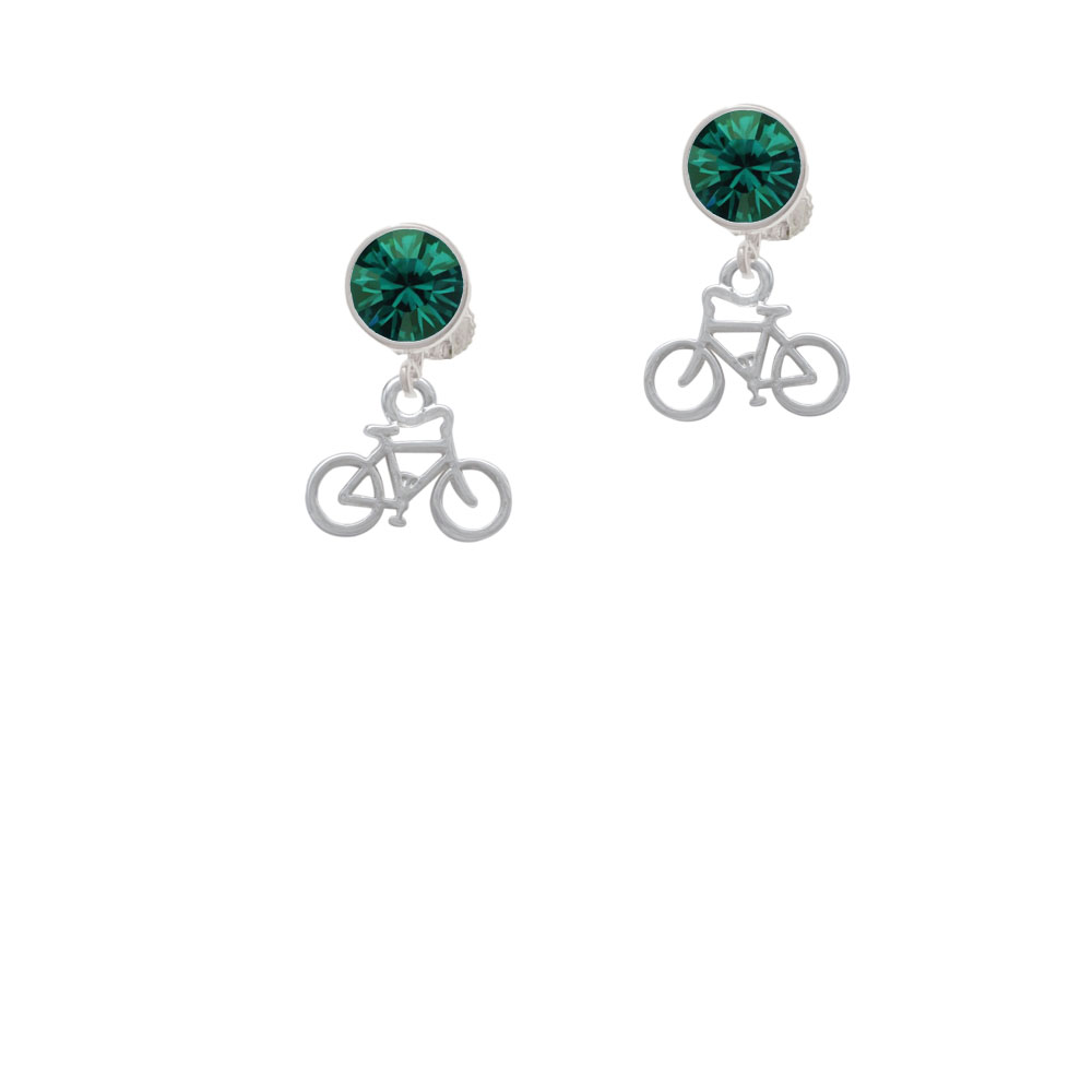 Delight Jewelry Small Bicycle Green Crystal Clip On Earrings
