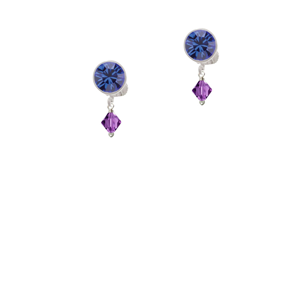 Delight Jewelry February - Purple - 6mm Crystal Bicone Blue Crystal Clip On Earrings