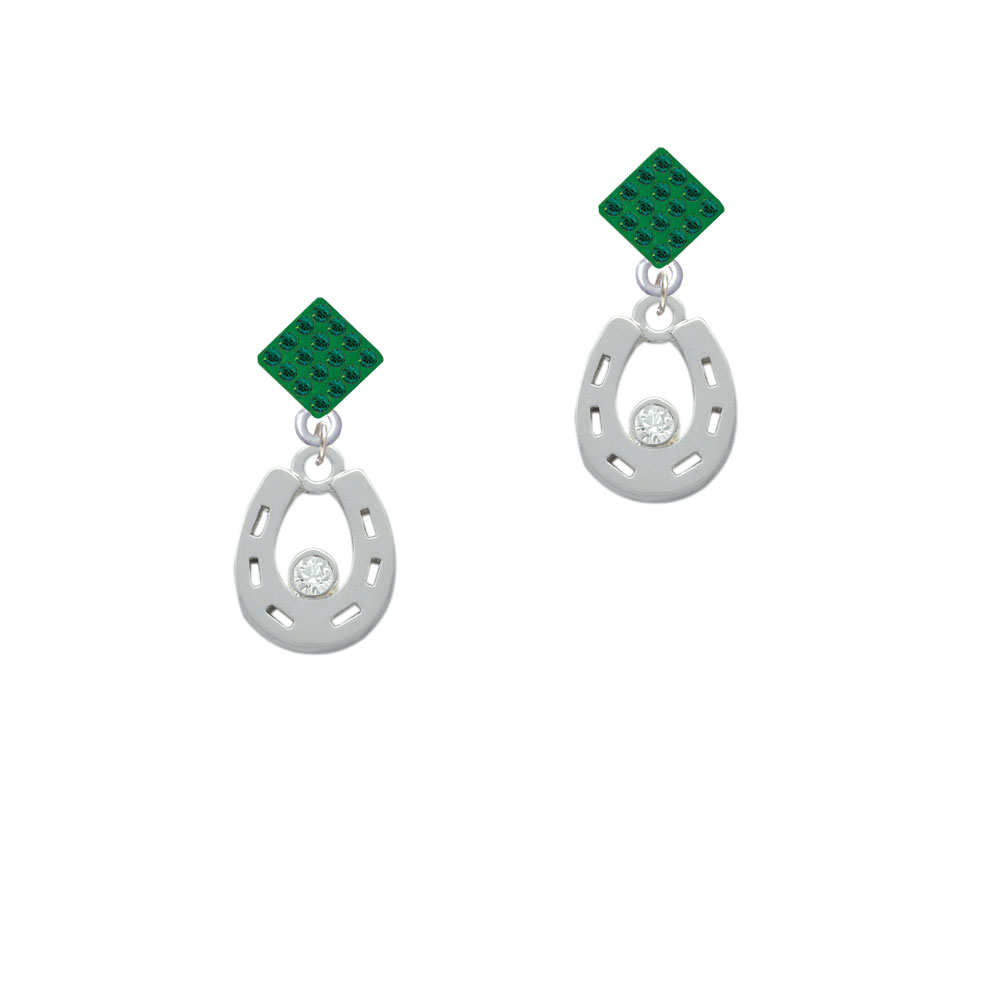 Delight Jewelry Horseshoe with Clear Crystal Green Crystal Diamond-Shape Earrings