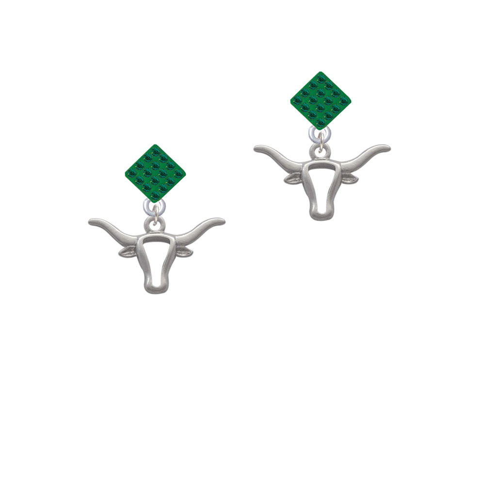 Delight Jewelry Longhorn Head Outline Green Crystal Diamond-Shape Earrings