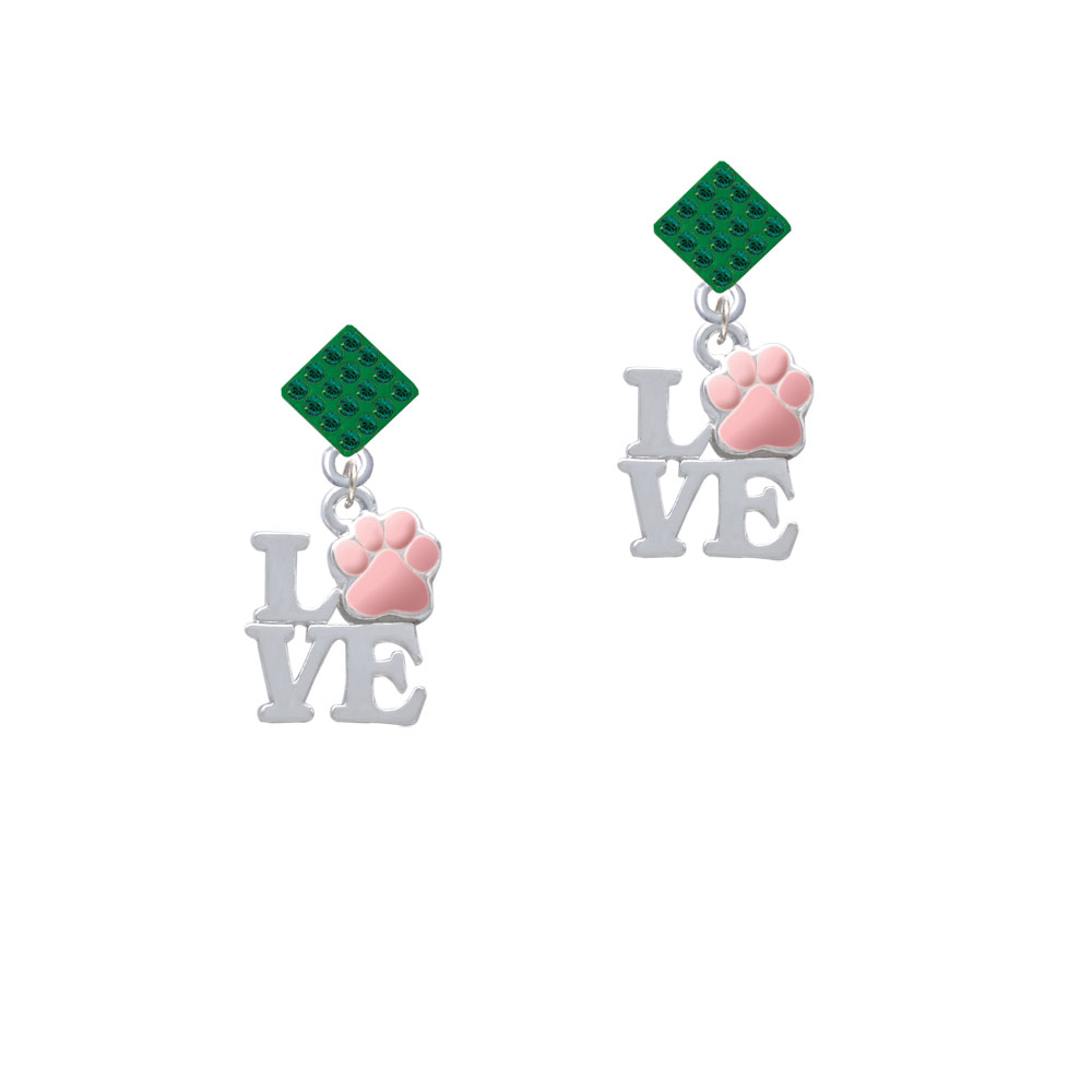 Delight Jewelry Love with Pink Paw Green Crystal Diamond-Shape Earrings
