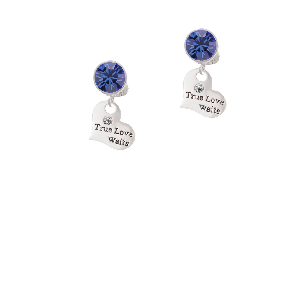 Delight Jewelry Small True Love Waits Heart Blue Crystal Clip On Earrings