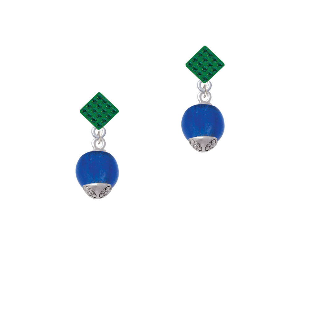 Delight Jewelry 12mm Capri Blue Roller Spinner with Silver Tone Lining Glass Spinner Green Crystal Diamond-Shape Earrings