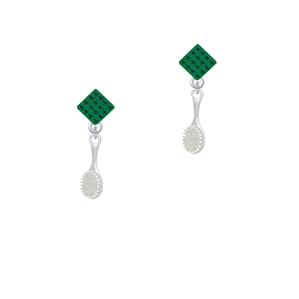 Delight Jewelry 3-D Hair Brush Green Crystal Diamond-Shape Earrings