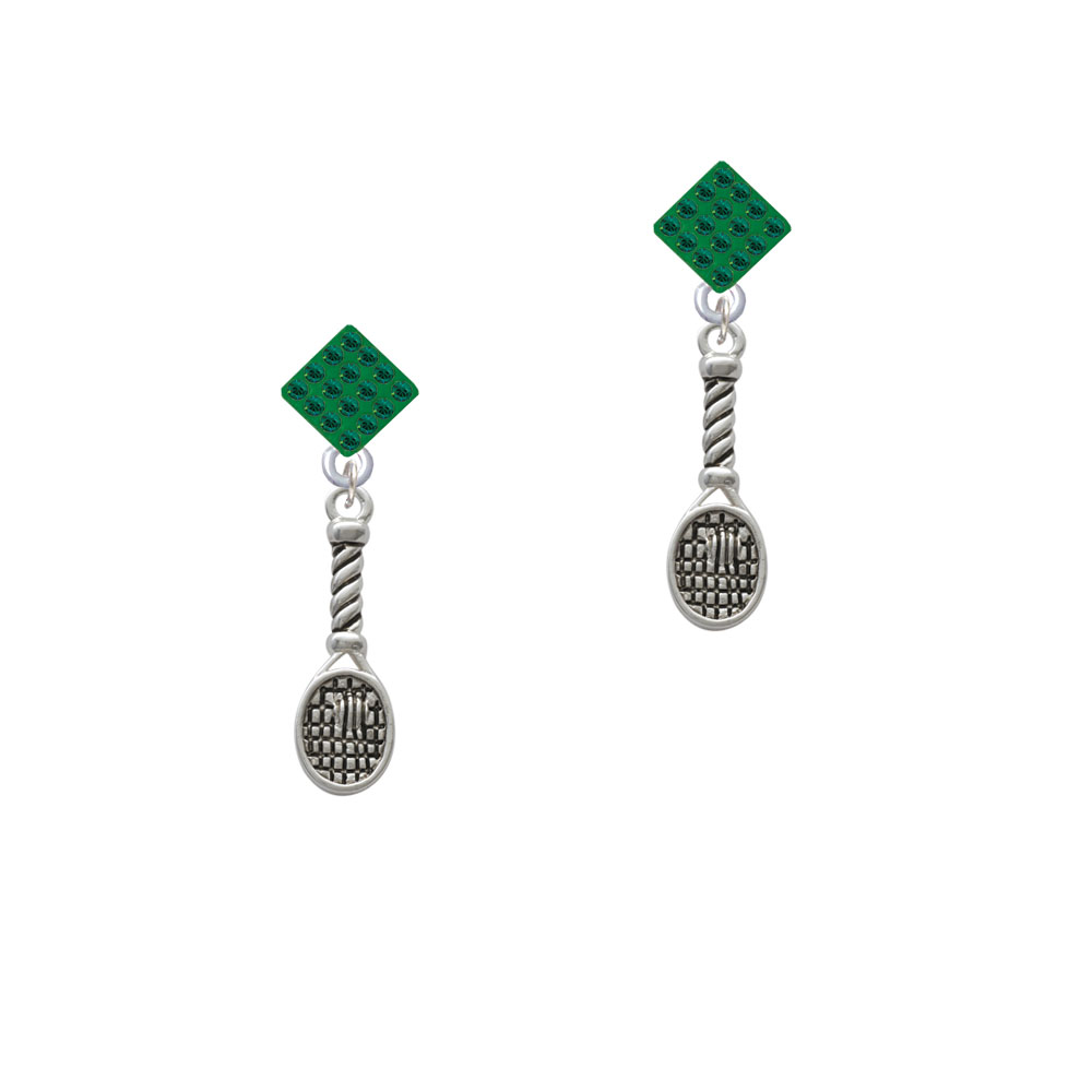 Delight Jewelry Tennis Racquet Green Crystal Diamond-Shape Earrings