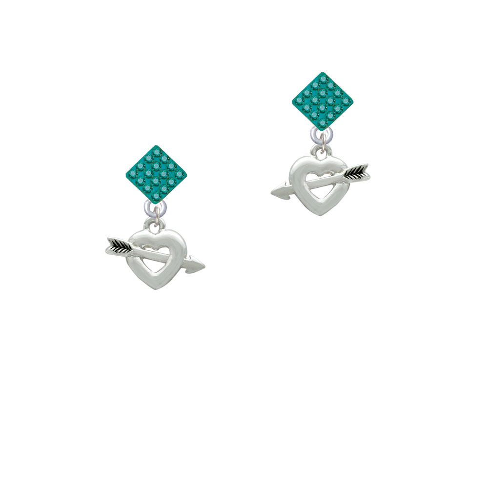 Delight Jewelry Heart with Arrow Teal Crystal Diamond-Shape Earrings