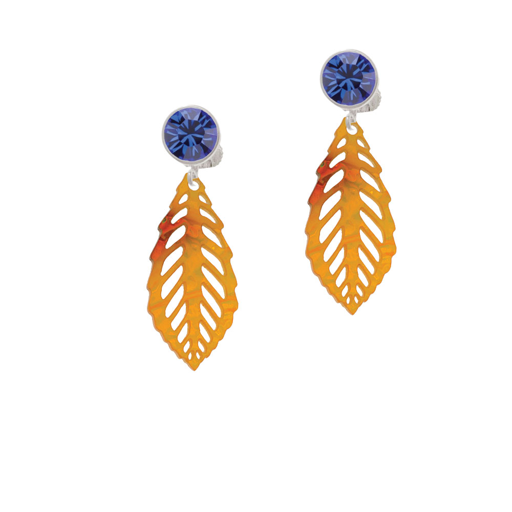 Delight Jewelry Acrylic Medium Leaf Orange Mixed Brown and Yellow Blue Crystal Clip On Earrings