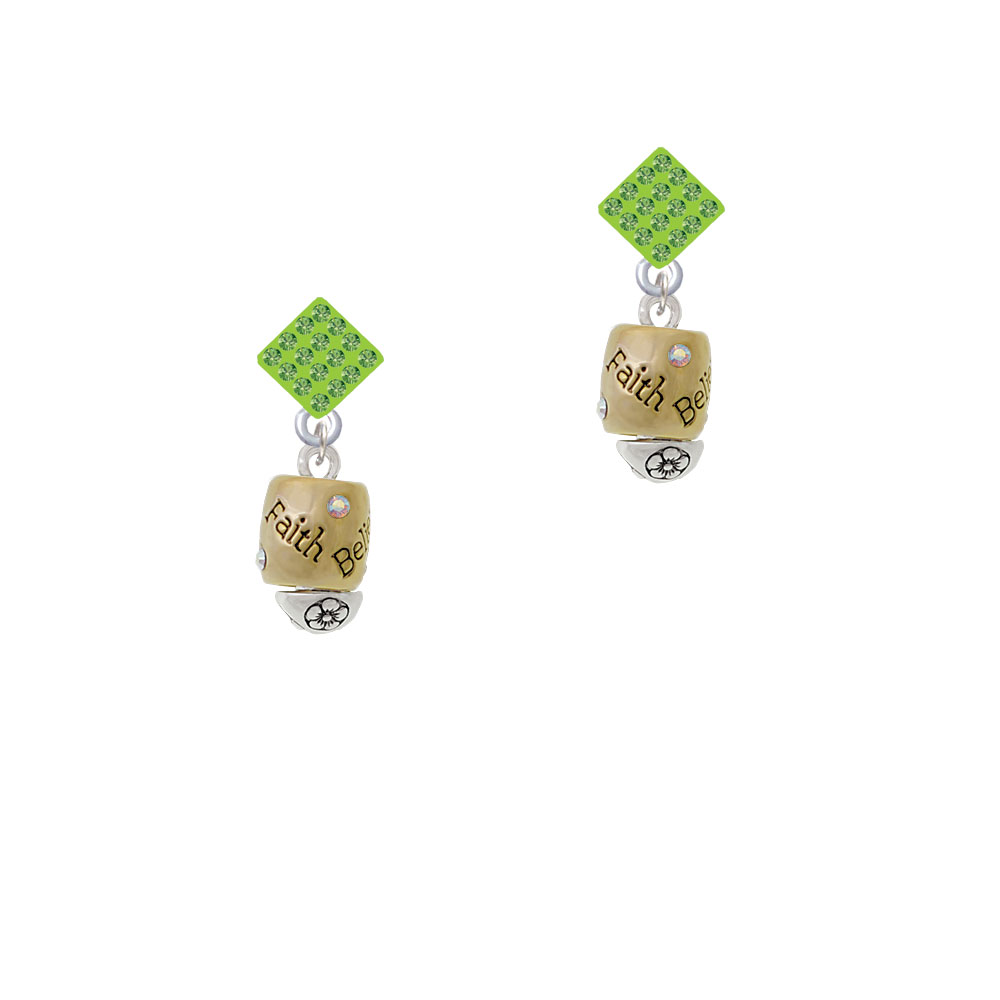 Delight Jewelry Two Tone Love Hope Faith Believe Spinner Lime Green Crystal Diamond-Shape Earrings