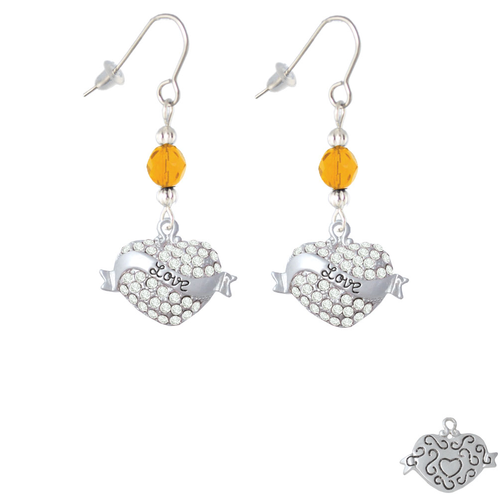 Delight Jewelry Love Banner on Clear Crystal Heart Yellow Bead French Earrings