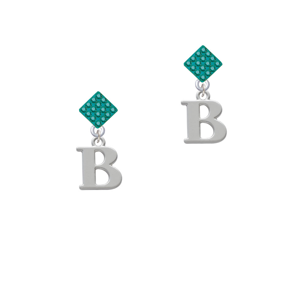 Delight Jewelry Large Initial B Teal Crystal Diamond Shape Earrings