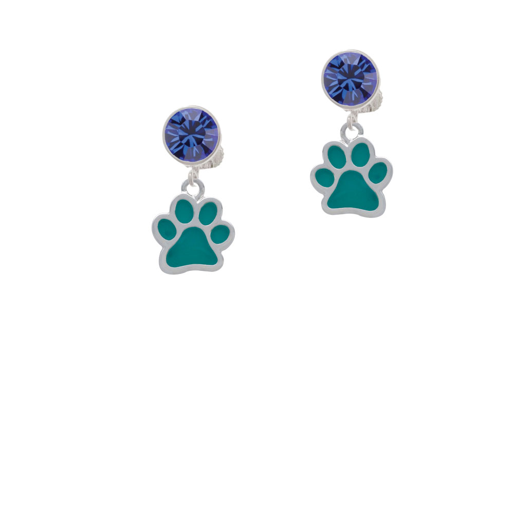 Delight Jewelry Medium Translucent Teal Paw Blue Crystal Clip On Earrings