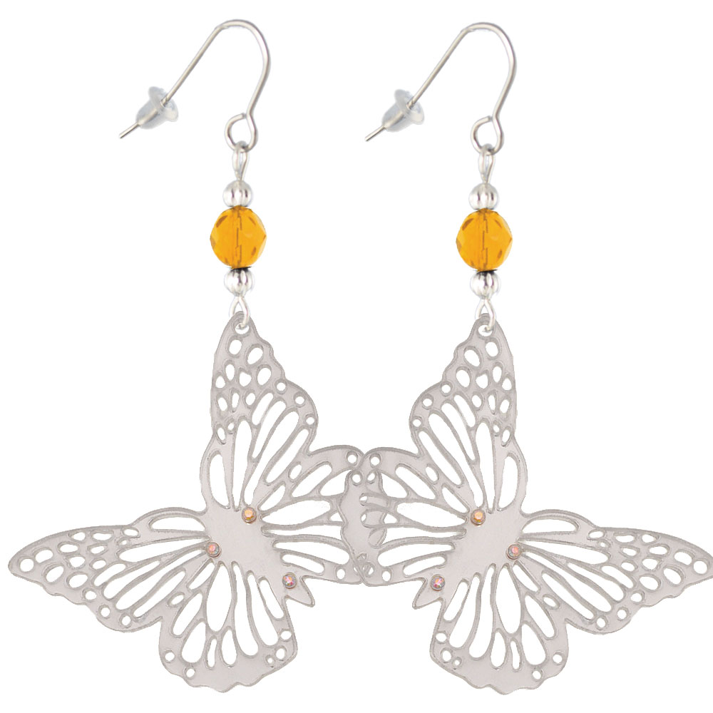 Delight Jewelry Acrylic Cut Out Butterfly Mirror Yellow Bead French Earrings