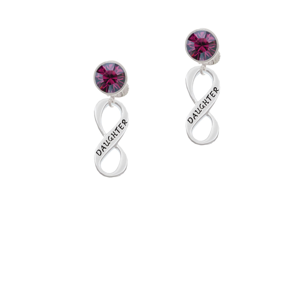 Delight Jewelry Daughter Infinity Sign Purple Crystal Clip On Earrings