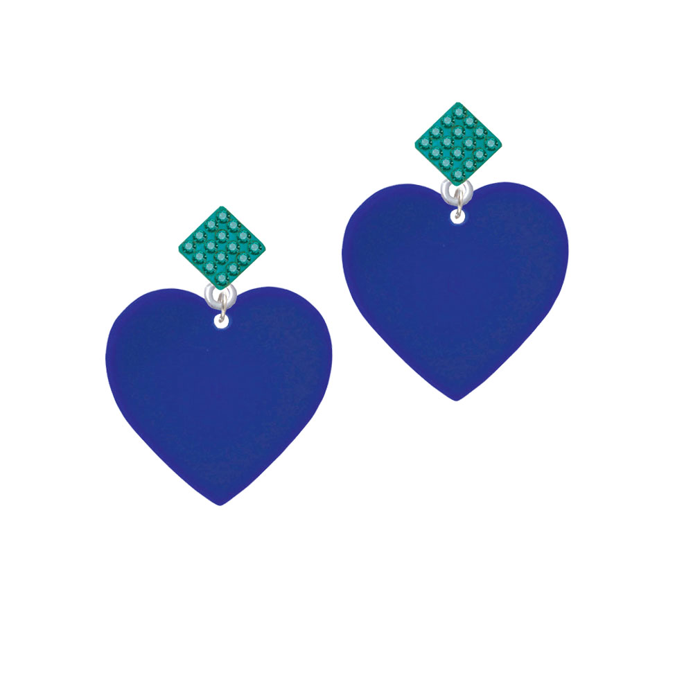 Delight Jewelry Acrylic 1" Navy Blue Heart Teal Crystal Diamond-Shape Earrings