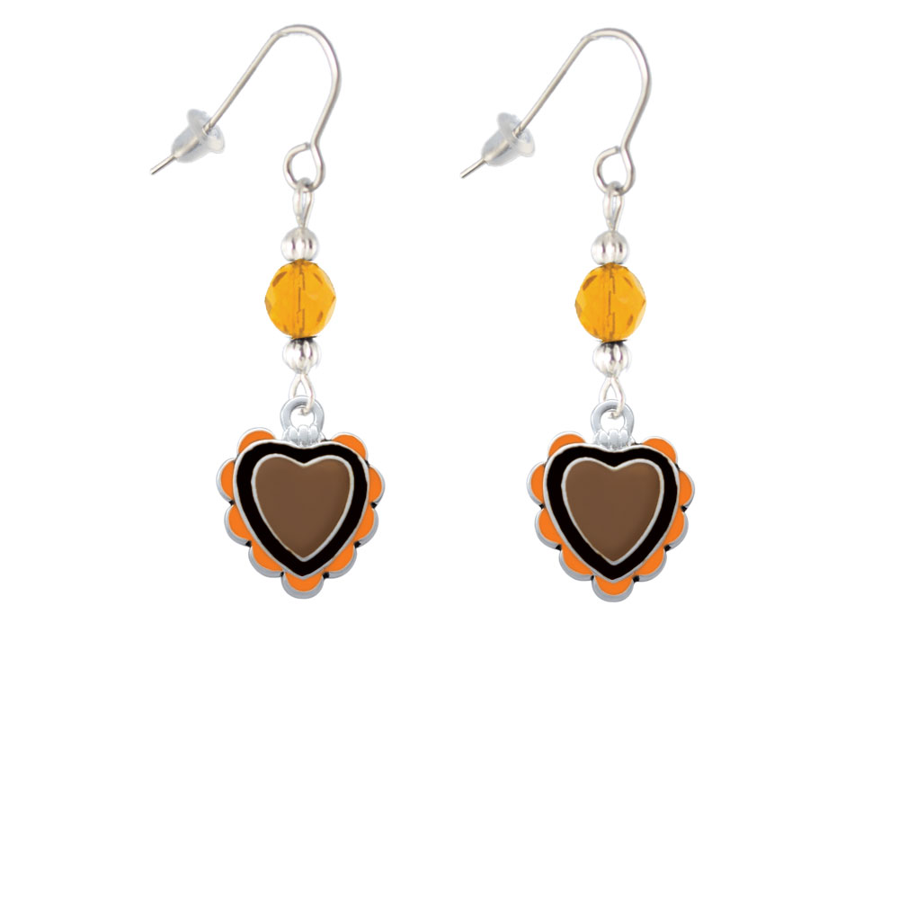 Delight Jewelry Brown & Black Heart with Orange Ruffles Yellow Bead French Earrings