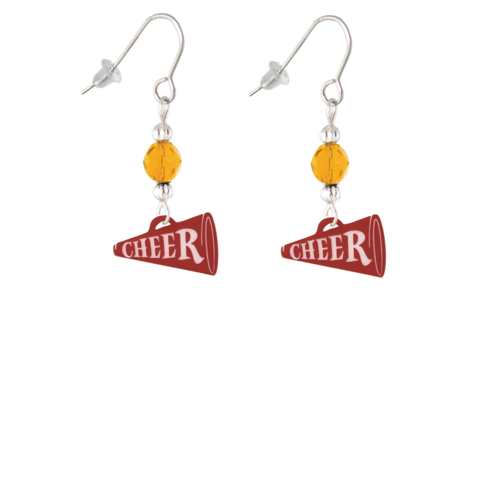 Delight Jewelry Acrylic 3/4" Maroon Cheer Megaphone Yellow Bead French Earrings