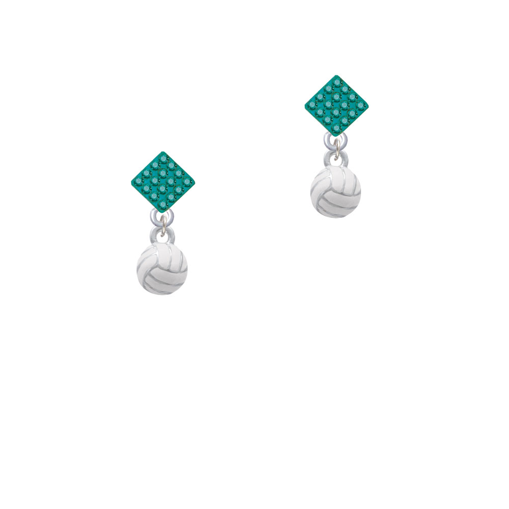 Delight Jewelry 3-D White Volleyball Teal Crystal Diamond-Shape Earrings
