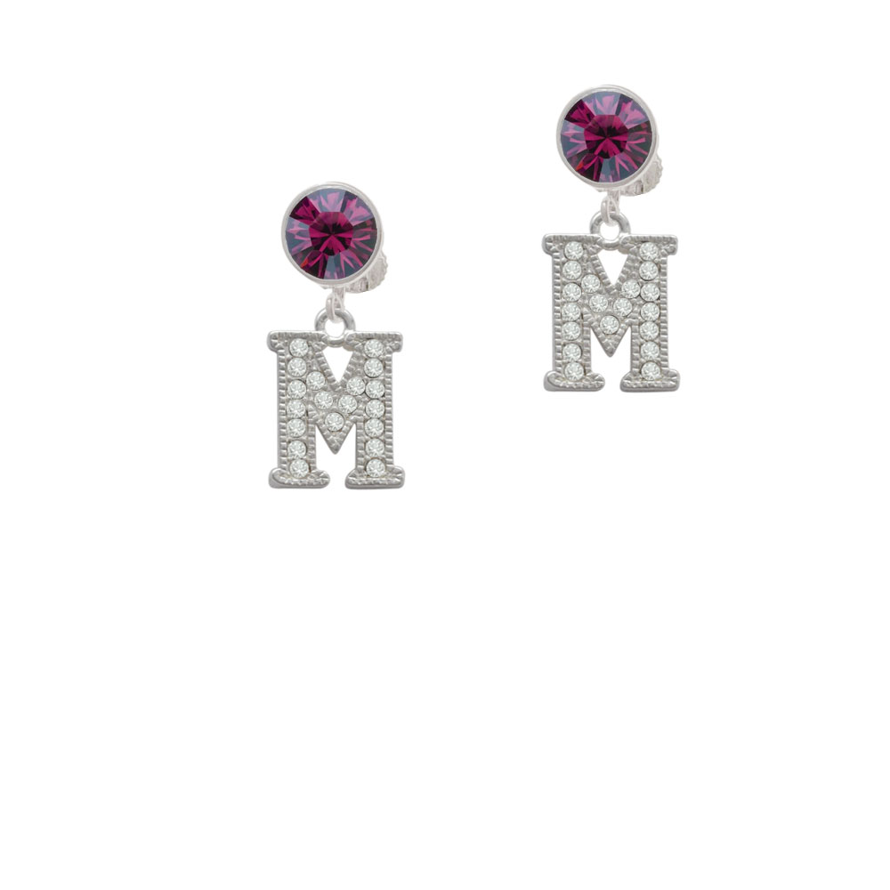 Delight Jewelry Crystal Initial - M - Beaded Border - Purple Crystal Clip On Earrings