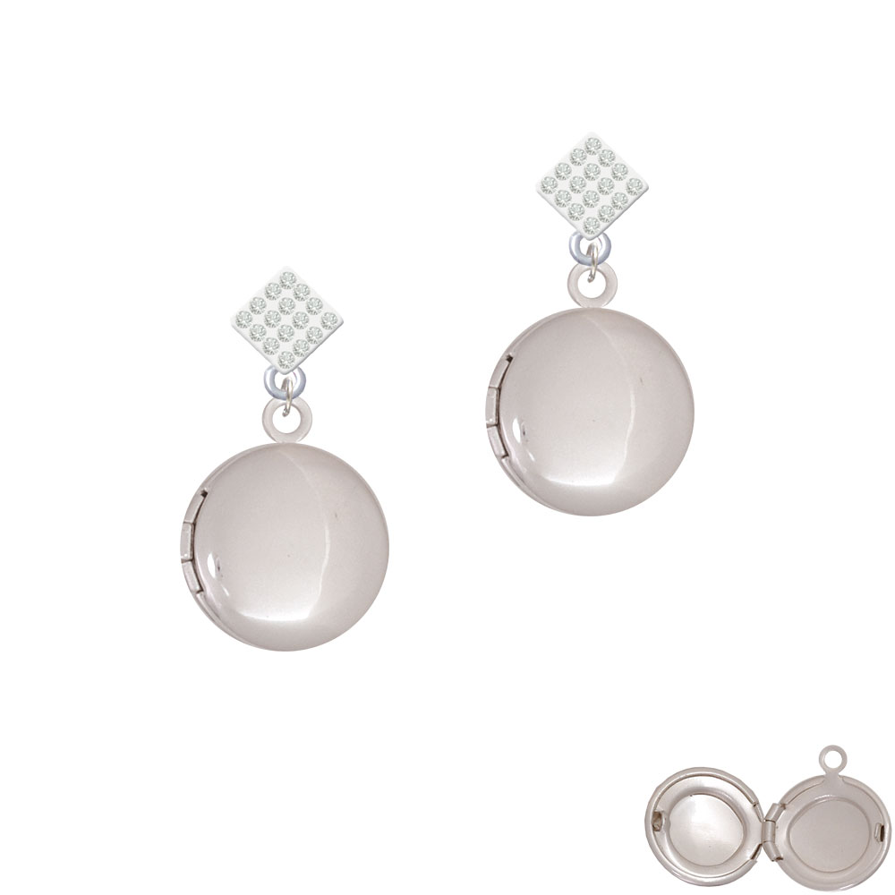 Delight Jewelry 20mm Round Locket - Blank White Clear Crystal Diamond-Shape Earrings