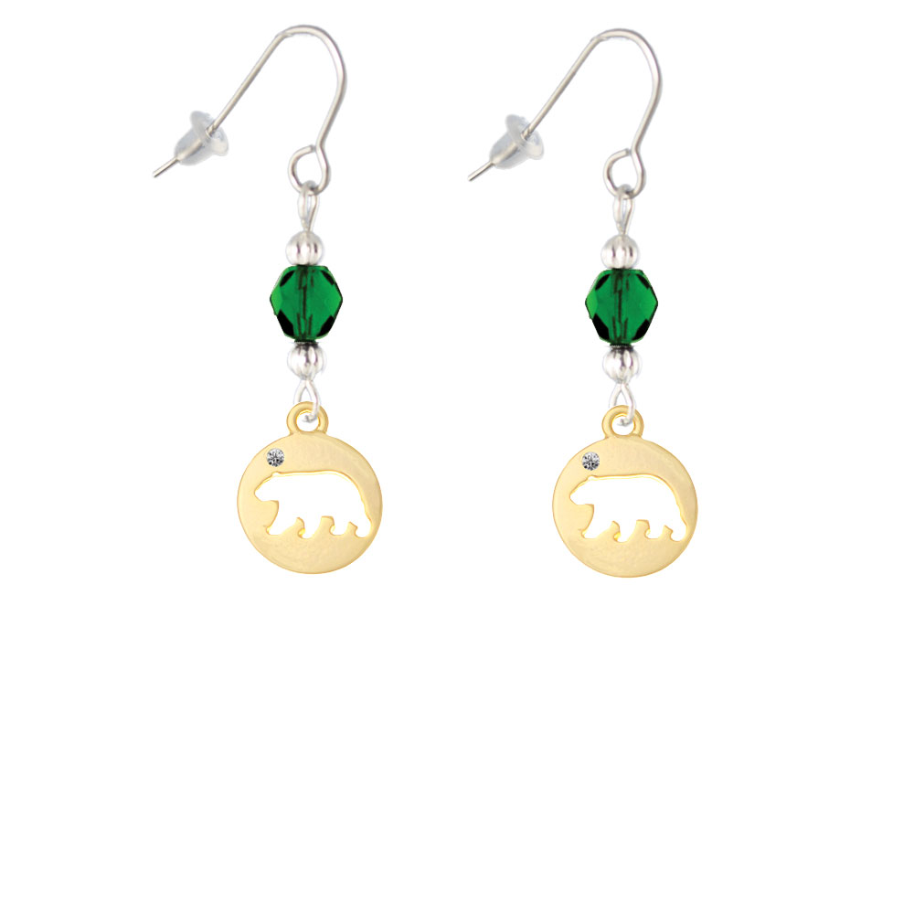 Delight Jewelry Gold Tone Bear Silhouette Green Bead French Earrings