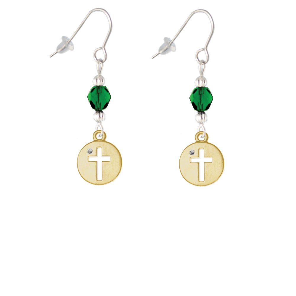 Delight Jewelry Gold Tone Cross Silhouette Green Bead French Earrings