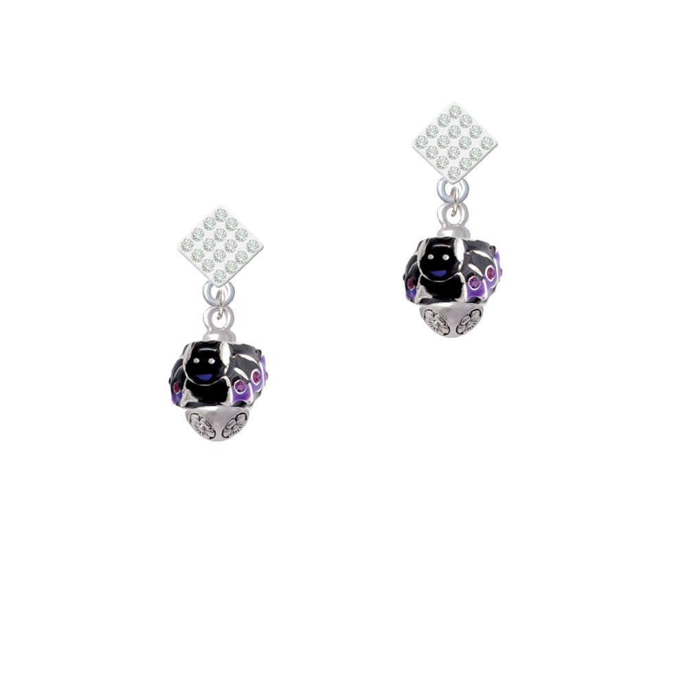 Delight Jewelry Black and Purple Bats with Crystals Spinner White Clear Crystal Diamond-Shape Earrings