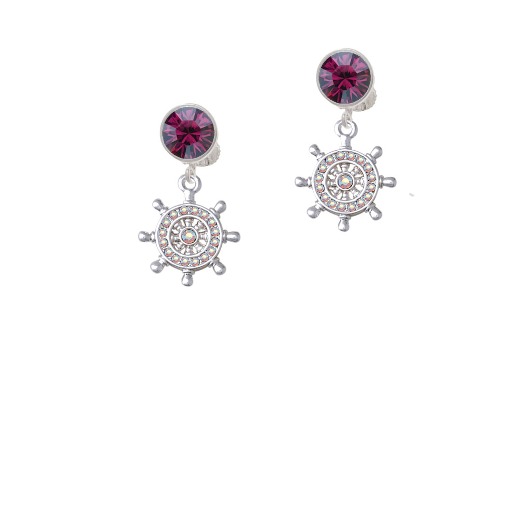 Delight Jewelry AB Crystal Ship Wheel Purple Crystal Clip On Earrings