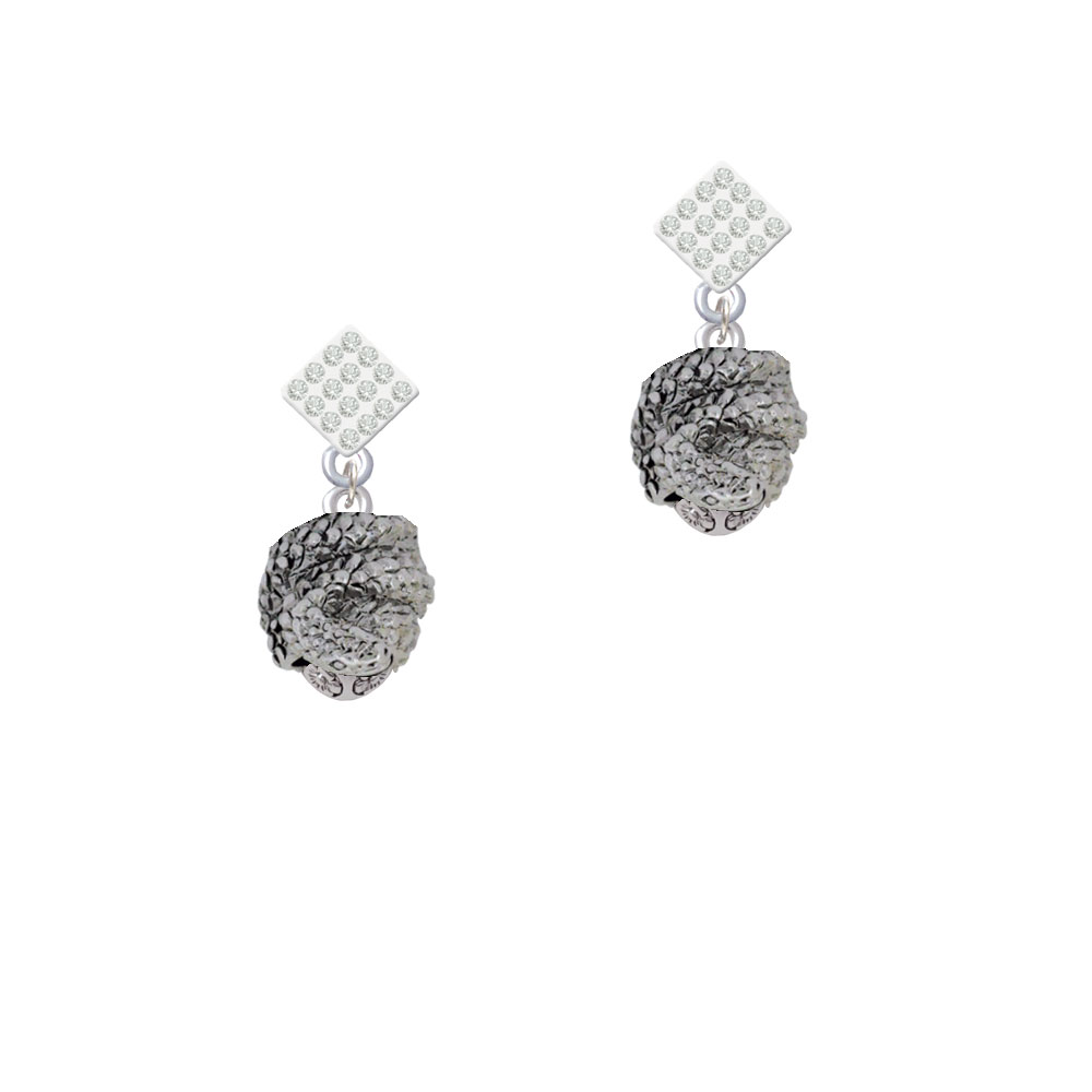 Delight Jewelry Snake Wrapped Around Spinner White Clear Crystal Diamond-Shape Earrings