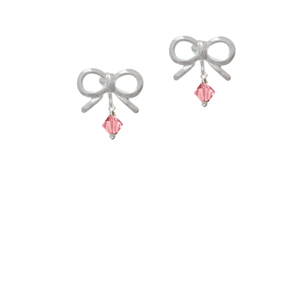 Delight Jewelry October - Hot Pink - 6mm Crystal Bicone Silver-tone Bow Crystal Clip On Earrings