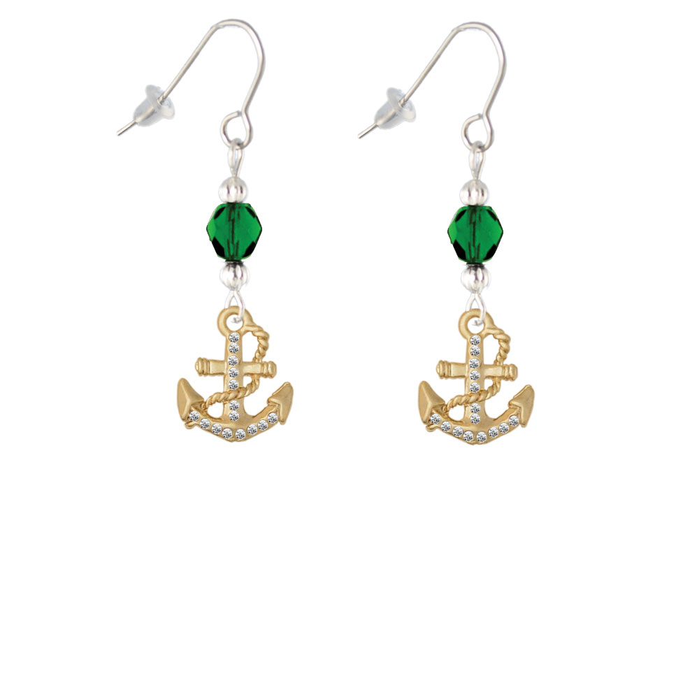 Delight Jewelry Gold Tone Clear Crystal Anchor Green Bead French Earrings
