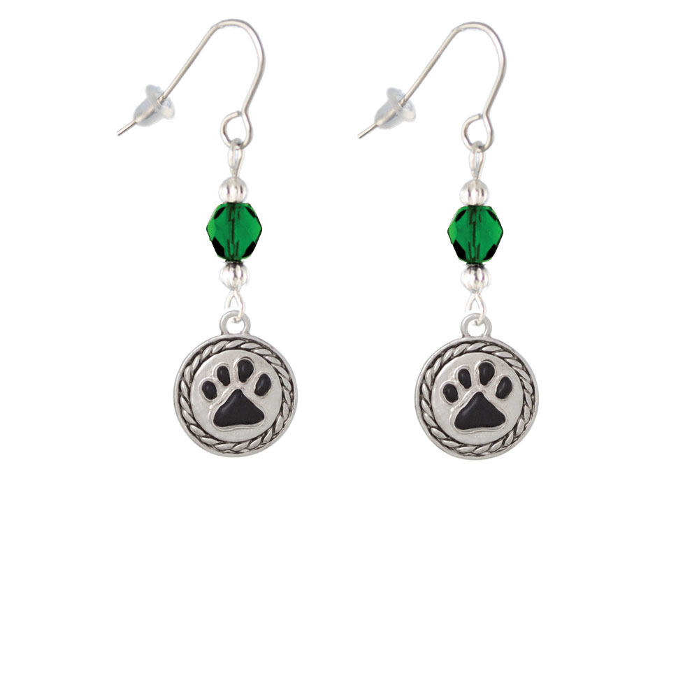 Delight Jewelry Black Paw in Rope Border Green Bead French Earrings