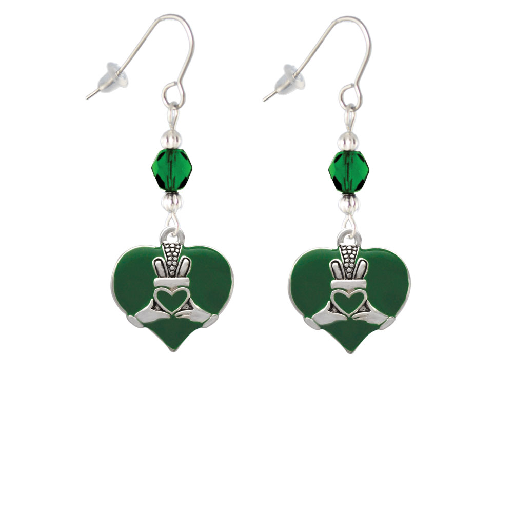 Delight Jewelry Large 2-D Claddagh on Green Heart Green Bead French Earrings