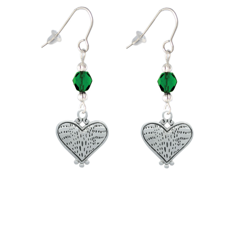 Delight Jewelry Antiqued Alligator Print Heart Green Bead French Earrings