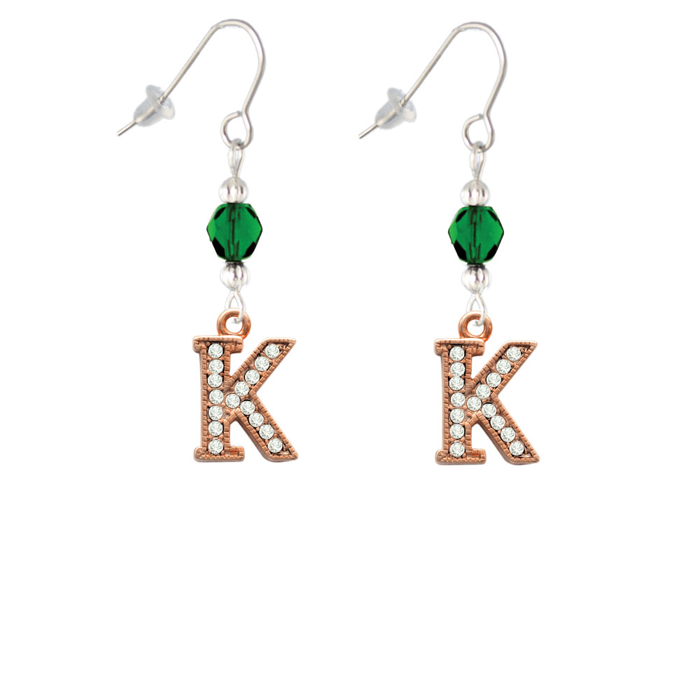 Delight Jewelry Crystal Rose Gold Tone Initial - K - Green Bead French Earrings
