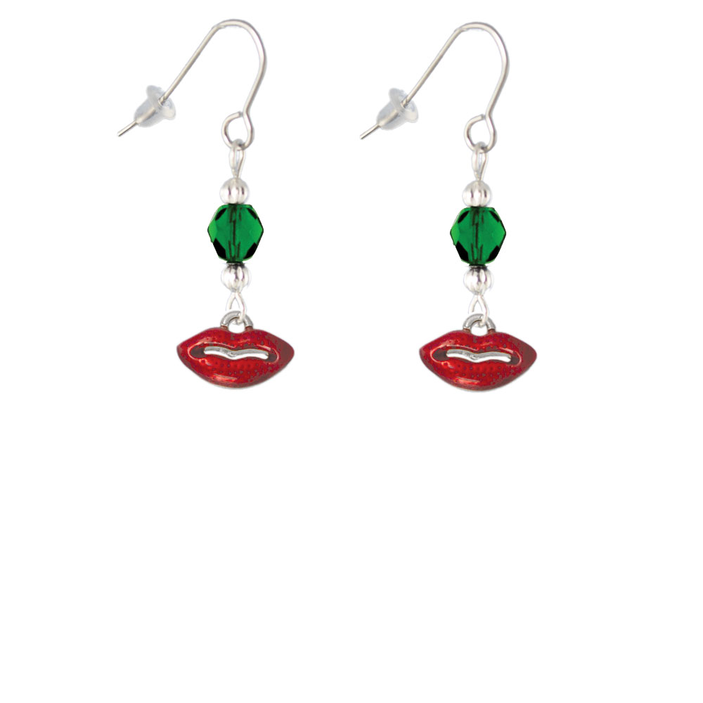 Delight Jewelry Small Translucent Red Lips Green Bead French Earrings
