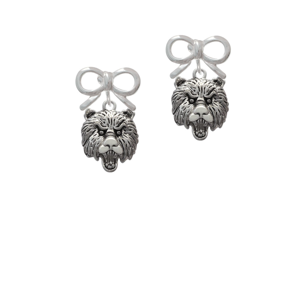 Delight Jewelry Large Bear - Mascot Silver-tone Bow Crystal Clip On Earrings