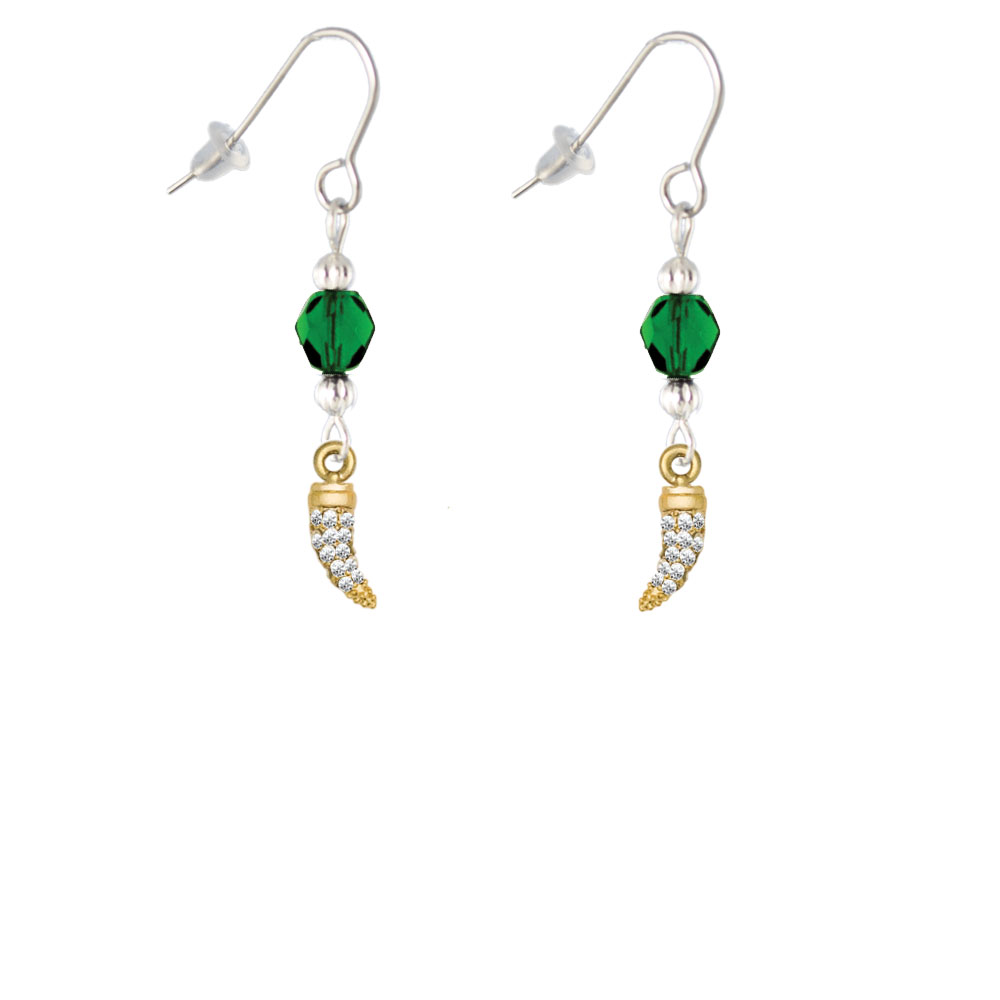 Delight Jewelry Gold Tone Small Crystal Sabre Tooth Green Bead French Earrings