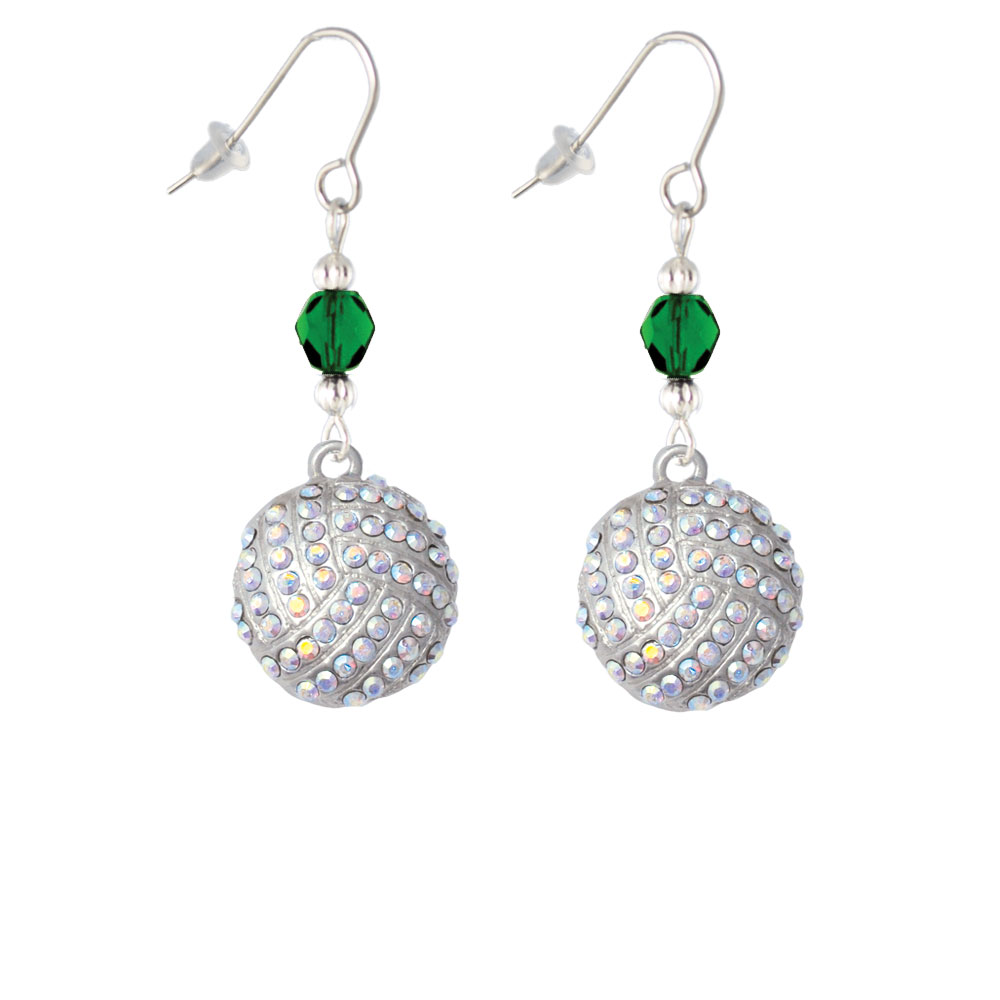 Delight Jewelry Large Super Sparkle Crystal Clear AB Volleyball Green Bead French Earrings