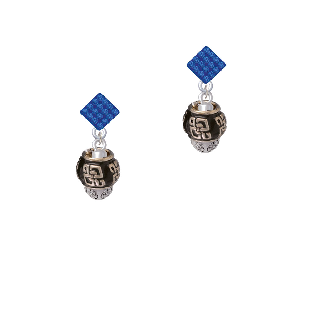 Delight Jewelry Chinese Pattern on Black Spinners Blue Crystal Diamond-Shape Earrings