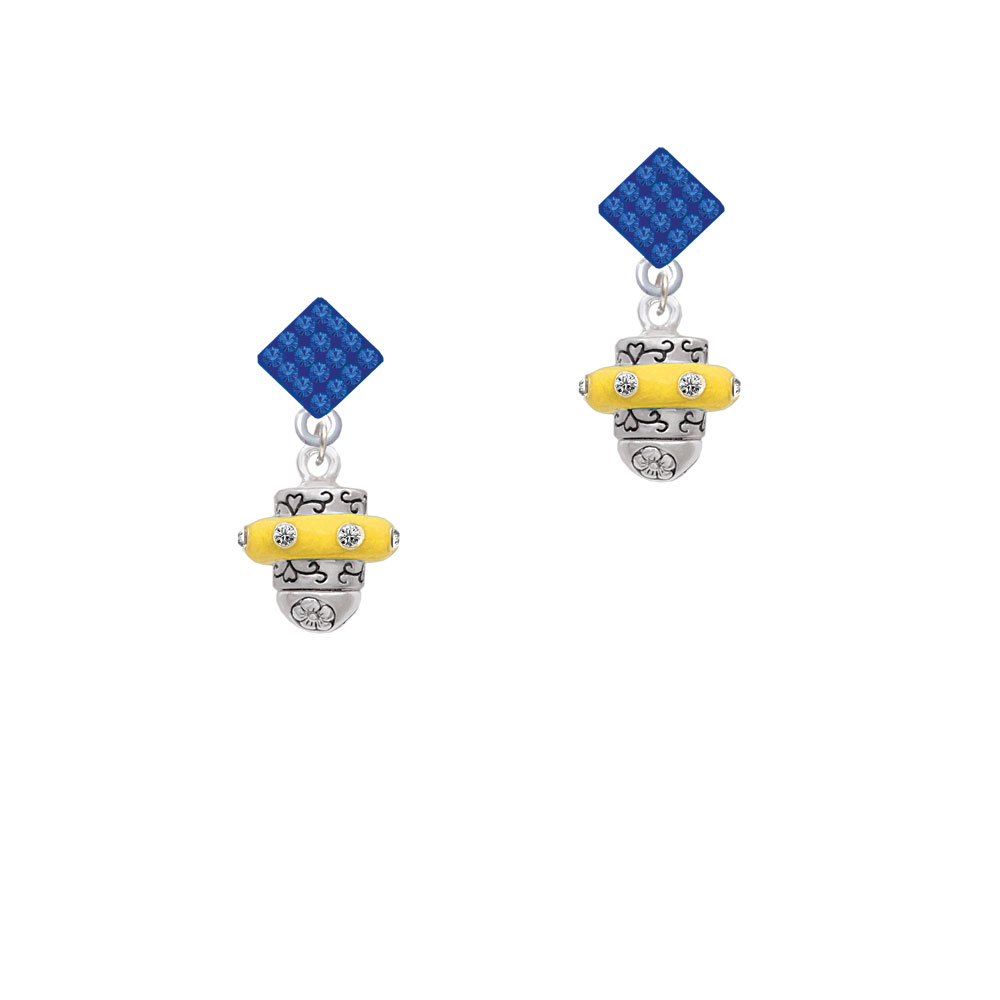 Delight Jewelry Crystal Yellow Spinner Blue Crystal Diamond-Shape Earrings