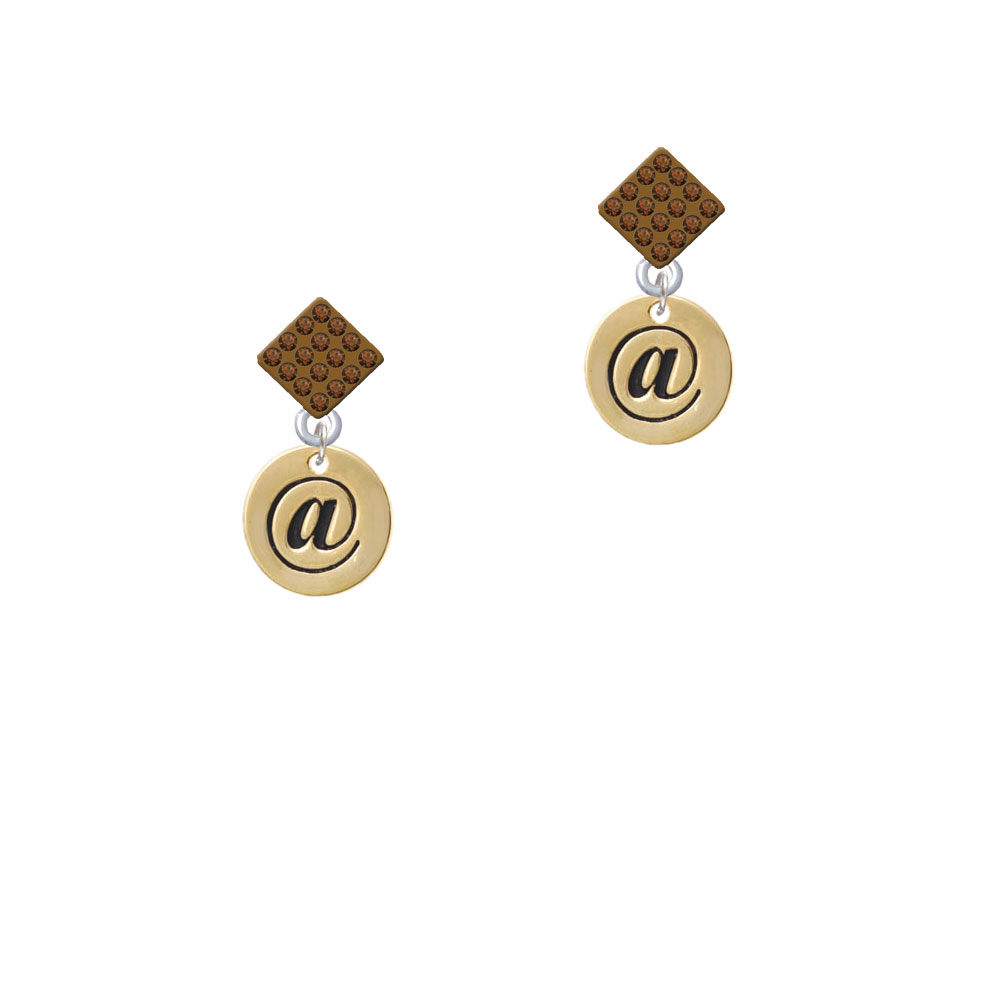 Delight Jewelry Gold Tone Disc 1/2'' - Symbol - At Sign - @ - Brown Crystal Diamond-Shape Earrings